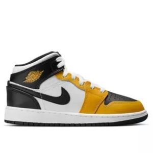 Jordan 1 Mid "Yellow Ochre/Black/White" Grade School Boys' Shoe